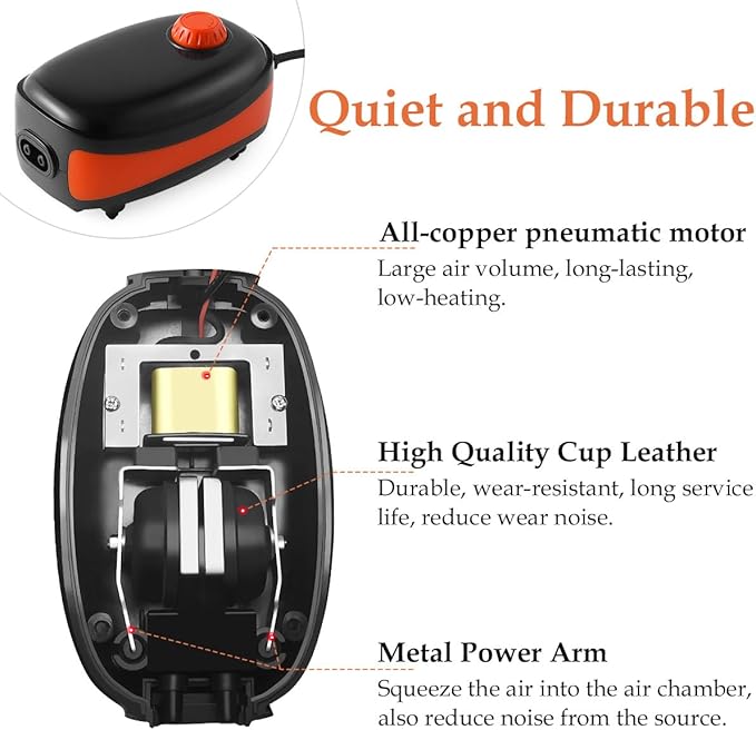 FEDOUR 4W/5W/8W Aquarium Corded Electric Air Pump, 96GPH/160GPH/256GPH Dual Outlets 4 Outlets Oxygen Pump, Ultra Quiet Aquarium Bubbler for up to 300 Gallon Fish and Turtle Tank-PawvioPets