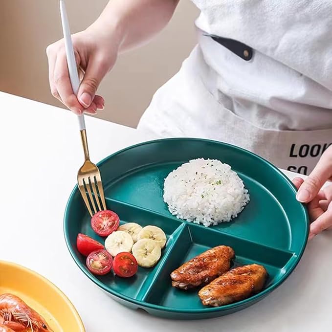 9" Unbreakable Divided Plates Set of 5, Wheat Straw Plate Reusable Dinnerware Portion Control Plate, Round Bariatric Plastic Plate for Kids Adults, BPA-free, Dishwasher Safe-PawvioPets