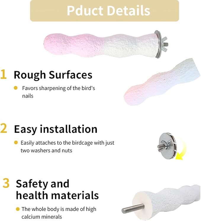 Bird Perches for Cage, Abrasive Surface High Calcium Mineral Parrot Perch Stand - Bird Nail File for Claw & Beak Health, Colorful Ceramic Bird Cage Accessories (Pink, Coral)-PawvioPets