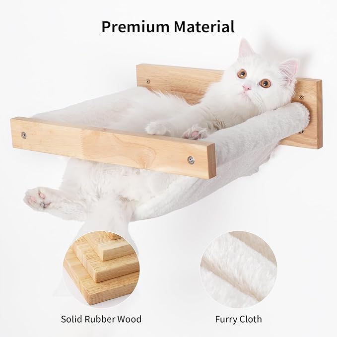 FUKUMARU Cat Hammock Wall Mounted, Kitty Beds and Perches, Wooden Cats Furniture, Stable Wall Shelves for Sleeping, Playing, Climbing, and Lounging-PawvioPets