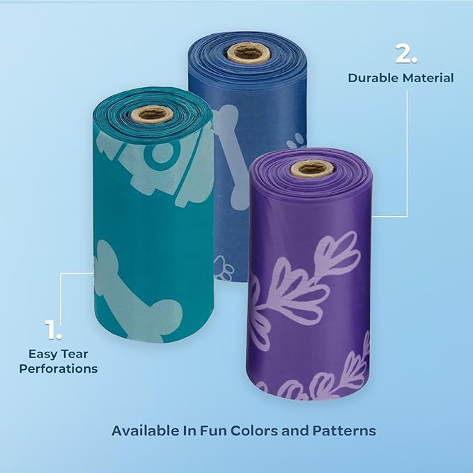 Best Pet Supplies Dog Poop Bags for Waste (150 Bags) Refuse Cleanup, Doggy Roll Replacements for Outdoor Puppy Walking and Travel, Leak Proof and Tear Resistant, Thick Plastic - Assorted Colors-PawvioPets