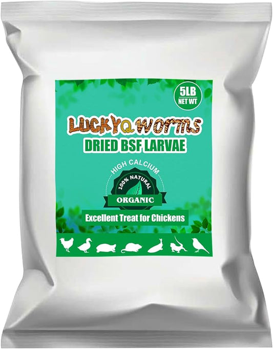 Dried Black Soldier Fly Larvae, 85X More Calcium Than Mealworms High-Protein BSF Larvae Chicken Treats Non-GMO BSFL for Chickens, Hens, Ducks, Wild Birds 5LBS-PawvioPets