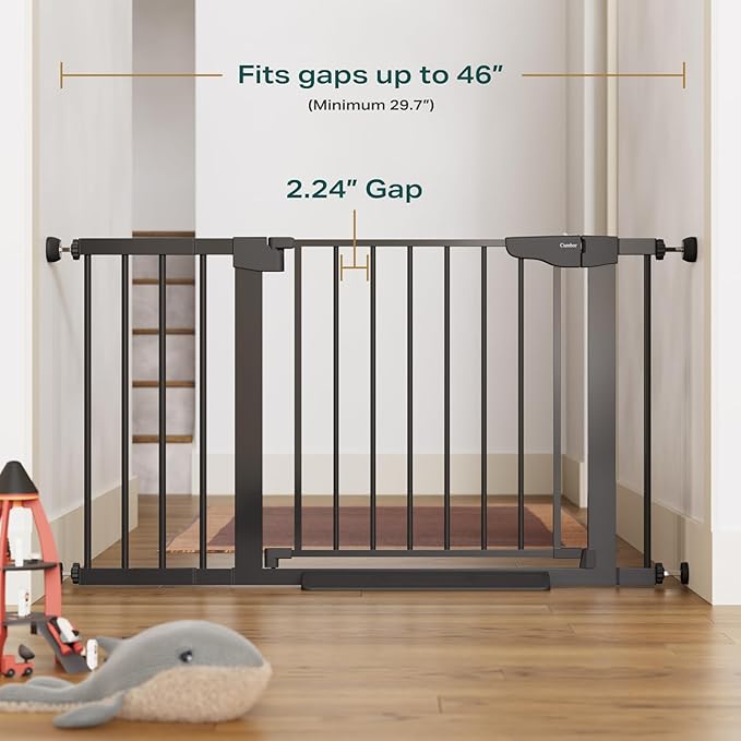 Cumbor 2 Pack 29.7-46" Baby Gate for Stairs, Mom's Choice Awards Winner-Auto Close Dog Gate for doorways, Easy Install Pressure Mounted Pet Gates indoor, Easy Walk Thru Wide Safety Gate for Dog, Black-PawvioPets