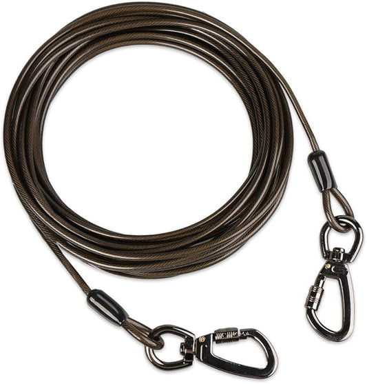 Dog tie Out Cable, 10/20/25/30/50/70/100 feet, Suitable for Dogs up to 350 pounds, Dog Cable with Swivel Buckle, Lightweight, Non-Winding, for Outdoor Camping, Yard Dog Cable (Black, 30FT)-PawvioPets