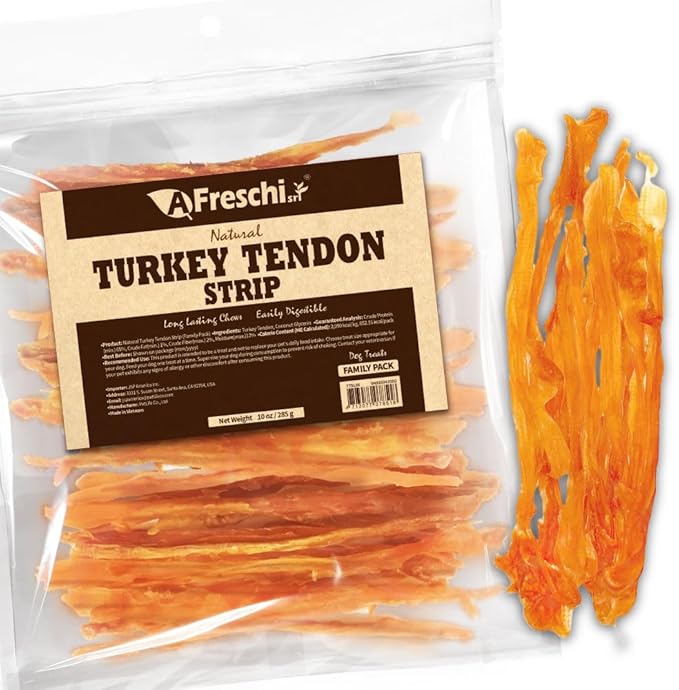 Afreschi Natural Turkey Tendon Strip 10oz, USA-Sourced Turkey Tendon, All Natural Puppy Chew, Hypoallergenic, Rawhide Alternative-PawvioPets