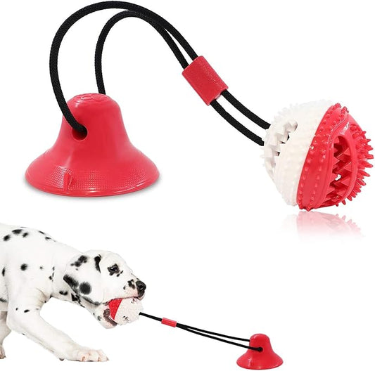 Dog Toys, Dog Chew Toys for Aggressive chewers,Rope with Suction Cup for Puppy Training Treats Teething for Boredom, Small Dog Puzzle Toy Treat Food Dispensing Ball (red)-PawvioPets