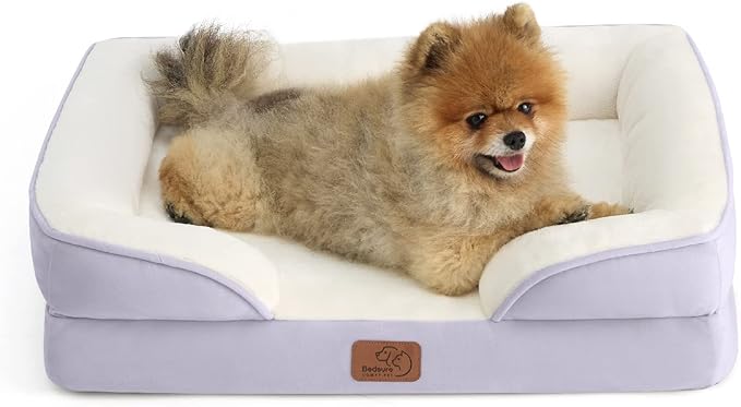 Bedsure Orthopedic Dog Beds for Small Dogs - Washable Small Dog Cat Bed Waterproof, Comfort Pet Couch Sofa with Washable Removable Cover, Pets Bed with Nonskid Bottom, Lavender, 24"-PawvioPets