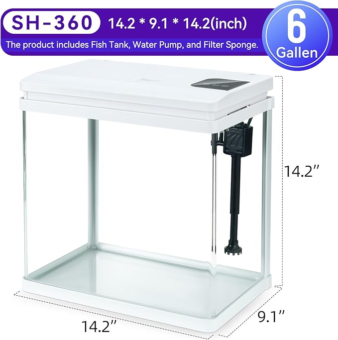 Beginner Betta Fish Tank Aquarium kit Intelligent Timed Shutdown, Seven LED Lights, Adjustable Brightness, High-Transparency Glass, Efficient Filtration Gallon (6 Gallon)-PawvioPets