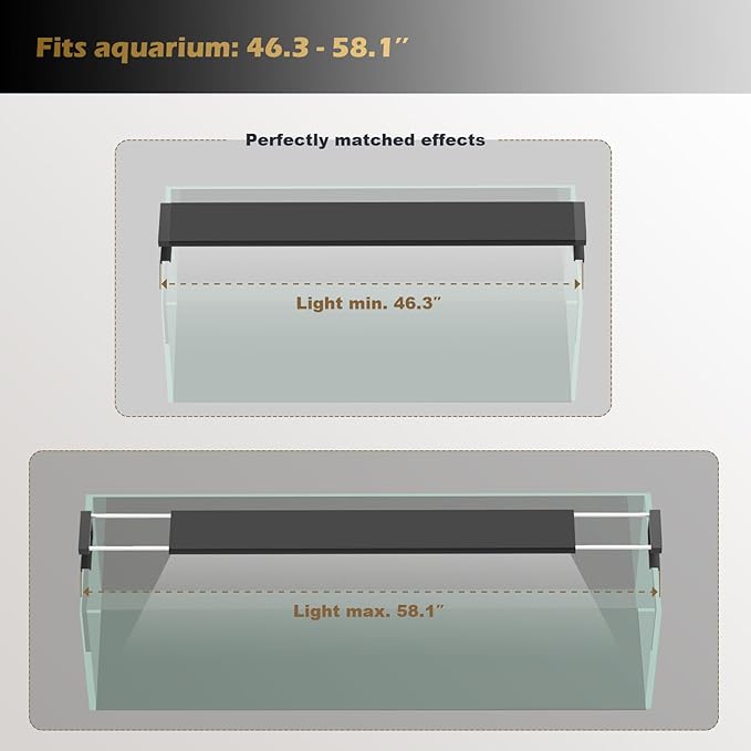 GLOWRIUM Smart Aquarium Light, Bluetooth + WiFi Dual Control Freshwater Fish Tank Light with App, Multi-preset Spectrum, Brightness Adjustable, Anti-Drop, Real Time Water Temperature Sensor (48-60 in)-PawvioPets