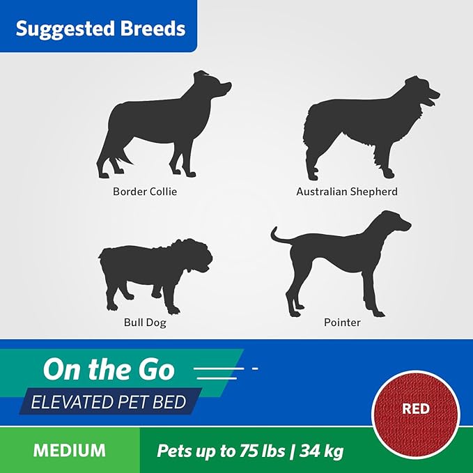 Coolaroo On-The-Go Elevated Dog Bed - Foldable Pop-Up Travel Dog Bed with Breathable, Moisture-Resistant Fabric, Carry Bag Included, Lightweight & Portable, Red, Medium-PawvioPets