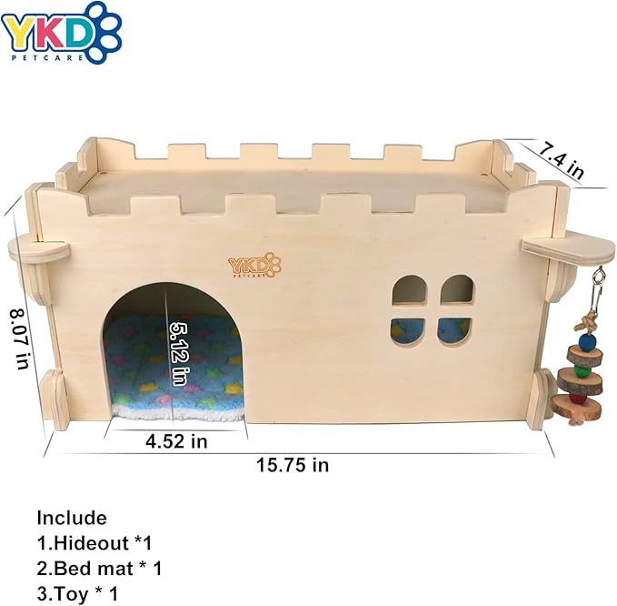 Castle Chinchilla House - Small Animal Hideout for Chinchilla Guinea Pig Hedgehog, or Rat - Ventilated Wooden Guinea Pig Hut Habitat with Multiple Doors (Large)-PawvioPets