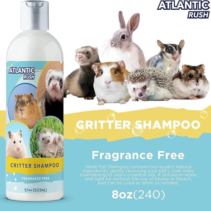 Critter Shampoo for Small Pets - 17 oz Small Animal Fragrance & Detergent Free Shampoo - Sensitive Skin Shampoo for Ferrets, Guinea Pigs, Rabbits, Hedgehogs, Hamsters & Sugar Gliders (Unscented)-PawvioPets