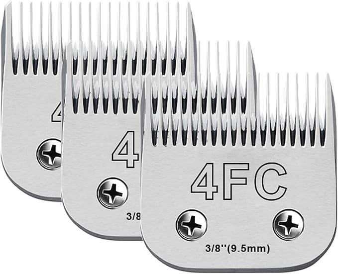 3Pack 4FC Blades for Dog Grooming Blades Compatible with Andis,Oster A5,Wahl km10 Dog Clippers,Detachable Dog Clipper Blade for Dog Cat Horse Animal,Size-#4FC, 3/8-Inch Cut Length (9.5mm)-PawvioPets