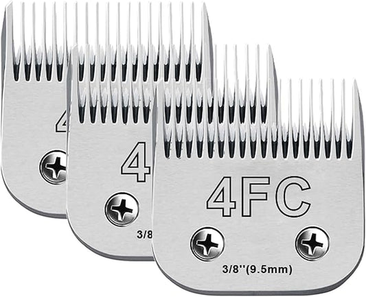 3Pack 4FC Blades for Dog Grooming Blades Compatible with Andis,Oster A5,Wahl km10 Dog Clippers,Detachable Dog Clipper Blade for Dog Cat Horse Animal,Size-#4FC, 3/8-Inch Cut Length (9.5mm)-PawvioPets