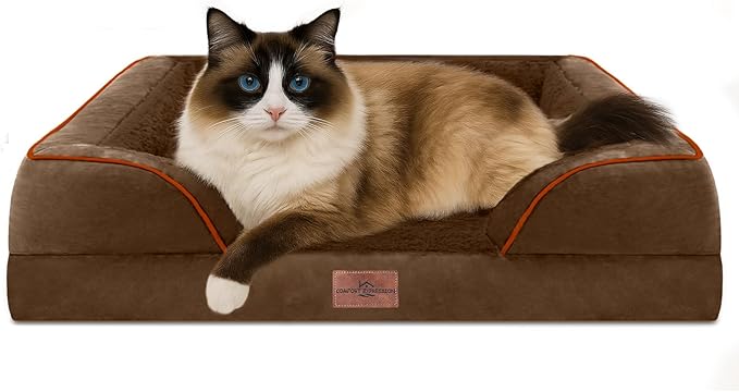 Comfort Expression Small Dog Beds Waterproof Cat Beds Orthopedic Foam Sofa Beds for Small Dogs Comfy Pet Bed with Washable Removable Cover & Non-Slip Bottom(XX-Small,Chocolate Brown)-PawvioPets