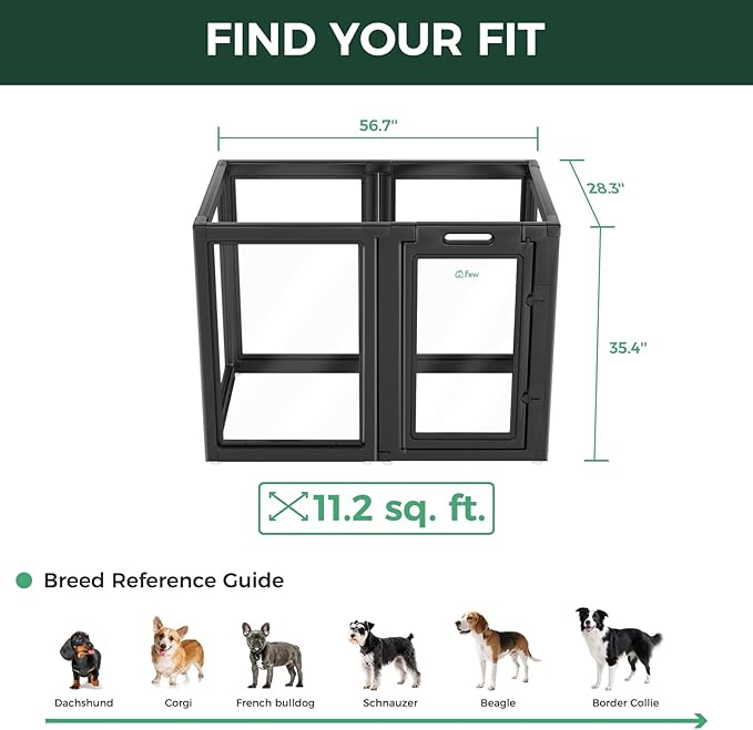 FXW AuraSpace Acrylic Indoor Unleashed Dog Playpen for Medium Dogs, 35 Inch, 6 Panels, Black-PawvioPets
