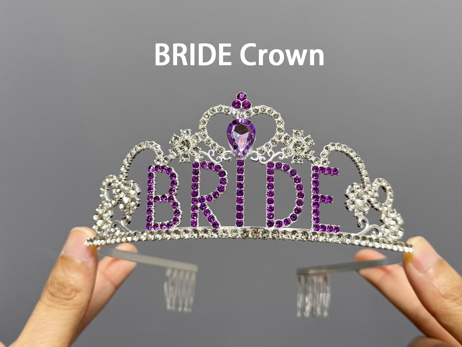 JETKONG 3 Pcs Bachelorette Party Decorations "BRIDE" Crown, Bride to Be Sash&Veil for Women Bachelorette Party Gifts, Bridal Shower Supplies, Gifts, Favors (Purple)