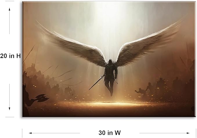 Fantasy Angel Stretched Canvas Wall Art for Living Room Bedroom Home Decoration,Abstract Anime Picture Print Painting Decor Artwork,Mysterious Wing Man Gallery Wrapped Gift,Inner Frame (20x30 Inches)-PawvioPets