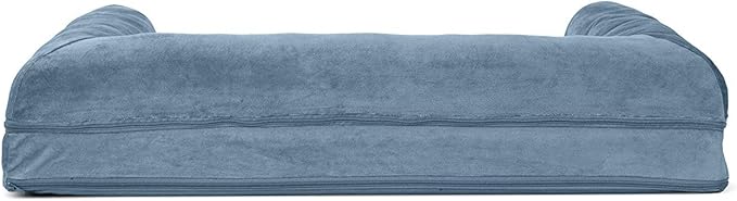 Furhaven Cooling Gel Dog Bed for Large/Medium Dogs w/ Removable Bolsters & Washable Cover, For Dogs Up to 55 lbs - Faux Fur & Velvet Sofa - Harbor Blue, Large-PawvioPets