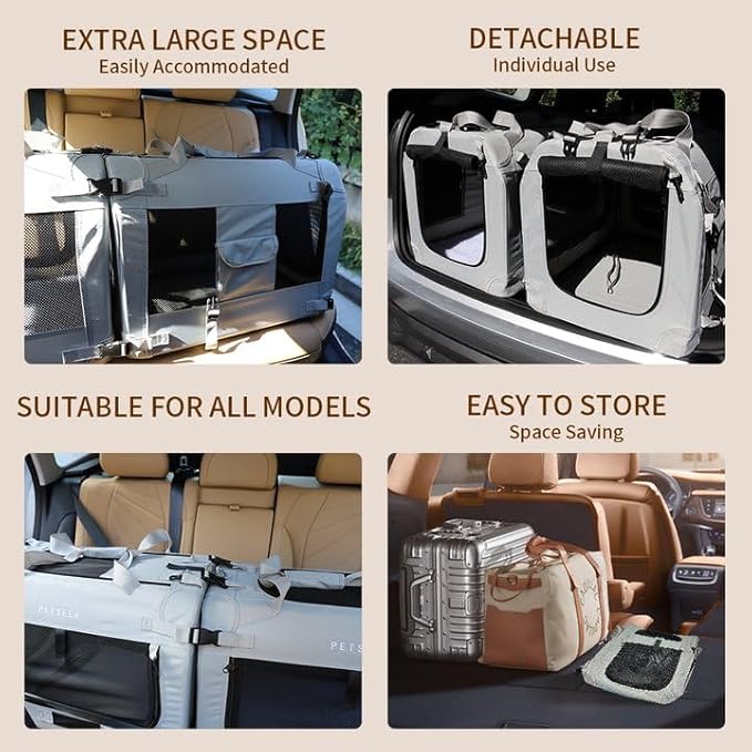 Extra Large Cat Carrier Soft Sided, Portable Small Dog Carrier for 2 Cats, 24"x16.5"x16" Car Travel Folding Comfortable Design with Litter Box and Bowls, Grey-2+ Litter Box+ Bowl*2-PawvioPets