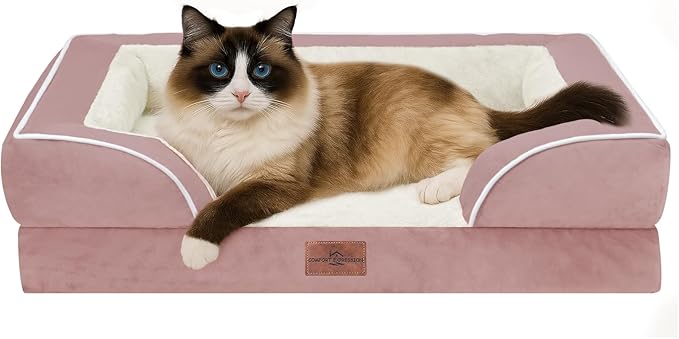 Comfort Expression Small Dog Beds Waterproof Cat Beds Orthopedic Foam Sofa Beds for Small Dogs Comfy Pet Bed with Washable Removable Cover & Non-Slip Bottom(XX-Small,Pink)-PawvioPets