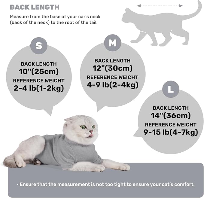 Breathable Cat Recovery Suit for Female/Male, Anti-Licking Kitten Onesie - Cat Surgery Pajamas with Sleeve After Spay, Prevent Shedding, Abdominal Wounds, Skin Diseases or E-Collar Alternative-PawvioPets