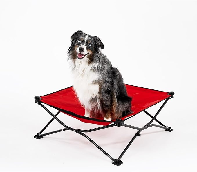 Coolaroo On-The-Go Elevated Dog Bed - Foldable Pop-Up Travel Dog Bed with Breathable, Moisture-Resistant Fabric, Carry Bag Included, Lightweight & Portable, Red, Medium-PawvioPets