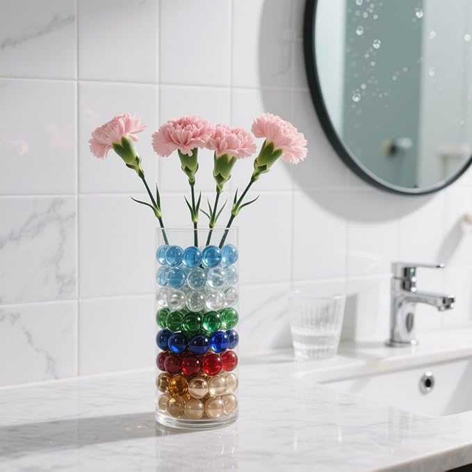 2.16LB Glass Beads Mix Colors Vase Filler Aquarium Gravel Decor Flat Glass Marbles Gems Pebbles Fish Tank Rocks Home Decorative Art Craft - 7 Colors Mixed-PawvioPets