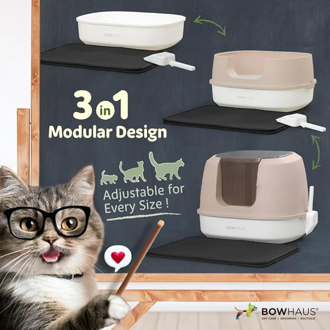 Detachable Cat Litter Box with Lid, 3-in-1 Cat Toilet of Cats, Large Space Anti-Leakage Cat Litter Box with Scoop, Cat Mat & Odor Fitter, Blue-PawvioPets