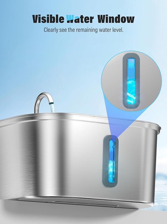 Dog Water Fountain for Large Dogs, 8L/2.1Gal Stainless Steel Pet Water Fountain with Water Level Window, Automatic Dog Water Bowl Dispenser for S-L Dogs and Multi-Pets (with 6pcs Filters)-PawvioPets