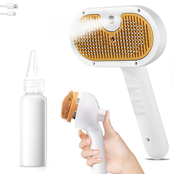 3-in-1 Pet Steam Brush Set for Dogs & Cats, Grooming Comb with Spray, Defur Tool, Water-Assisted Hair Removal, Gentle Cat & Dog Spritz Brush, Multi-Purpose Steam Grooming Kit-PawvioPets