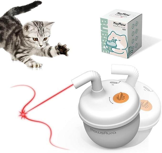 Automatic Laser Cat Interactive Toy, Self-Balancing 360° Auto-Spin Laser Pointer with Catnip Hole, Triple-Sensory – Kitten Sight, Smell & Touch, Boredom Relief Toy for Indoor Adult Cat (white)-PawvioPets
