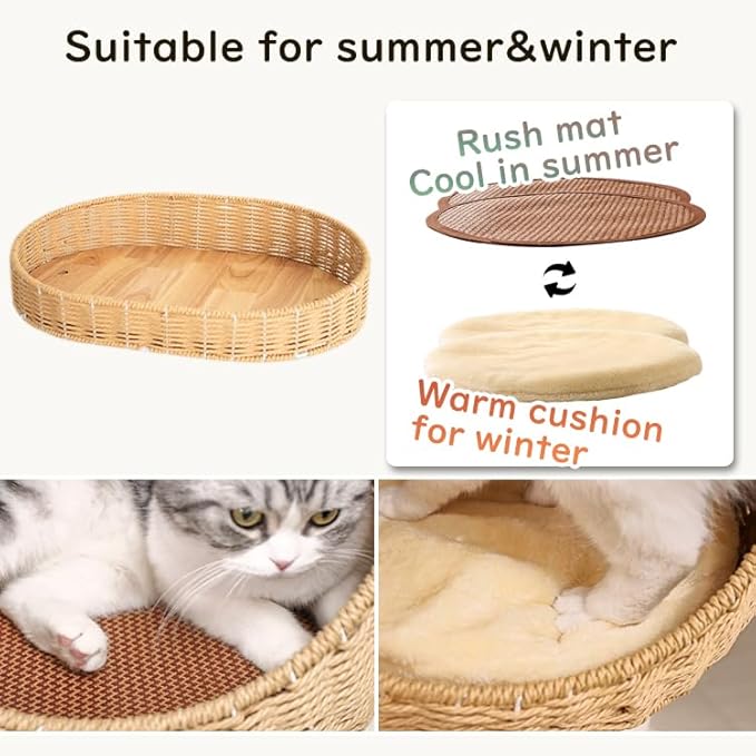 48'' Cat Tree for Large Cats, Modern Cat Tree Multi-Level Condo with Natural Wood, Cat Activity Centre for Medium and Big Pets (White LS02)-PawvioPets