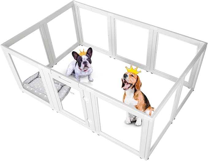 Clear Acrylic Plastic Dog Playpen - Clear Dog Play Pen - Easy Assemble Acrylic Dog Playpen - Puppy Playpen, Cat Playpen, Small Animal Playpen, Dog Play Pen Indoors (White, 30.3" H, 10PCS)-PawvioPets