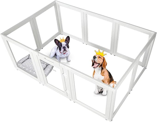Clear Acrylic Plastic Dog Playpen - Clear Dog Play Pen - Easy Assemble Acrylic Dog Playpen - Puppy Playpen, Cat Playpen, Small Animal Playpen, Dog Play Pen Indoors (White, 30.3" H, 10PCS)-PawvioPets