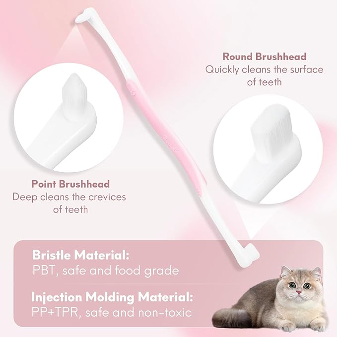 4 Pcs Dual-Sided Cat Toothbrush with Micro Brush Head, Ultra Soft Nano Bristles Pet Toothbrush Kit, Kitten/Puppy Toothbrushes, Fit into Cats/Small Dogs Mouth, Avoid Bleeding Gums-PawvioPets