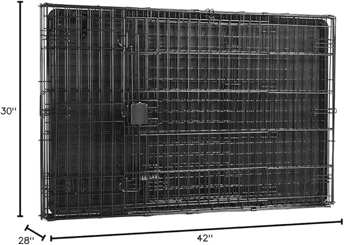 Amazon Basics Durable,Foldable Metal Wire Dog Crate with Tray, Double Door, 42 x 28 x 30 in, Black-PawvioPets