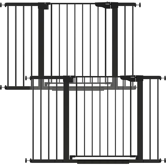 Cumbor 2 Pack 29.7"-48" Baby Gate for Stairs, Mom's Choice Awards Winner-Dog Gate for Doorways, Pressure Mounted Auto-Close Pet Gates for Dogs Indoor, Safety Child Gate with Easy Walk Thru Door,Black-PawvioPets