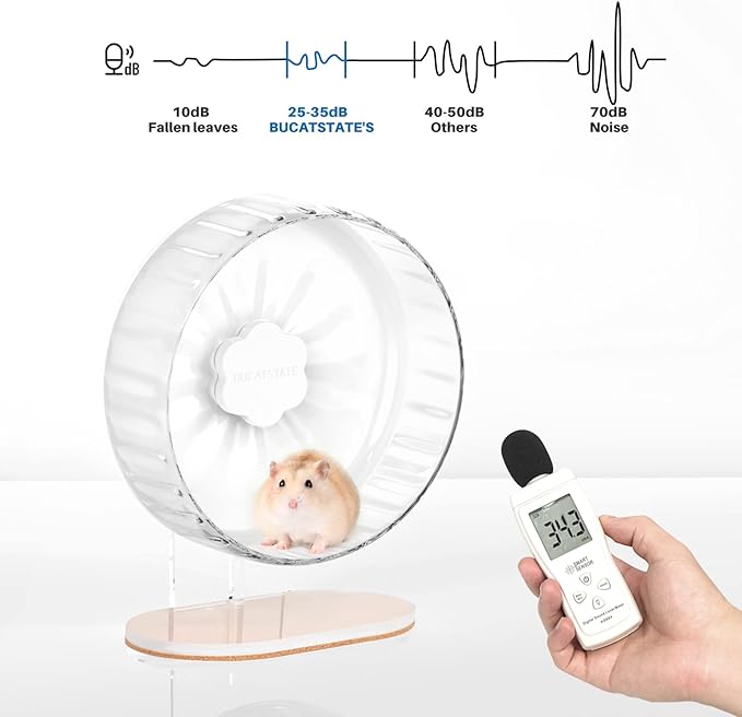Bucatstate Hamster Exercise Wheel Super-Silent with Adjustable Base Dual-Bearing Cage Accessories Quiet Spinning Running Wheel for Dwarf Syrian Hamster Gerbils and Other Small Animals-PawvioPets