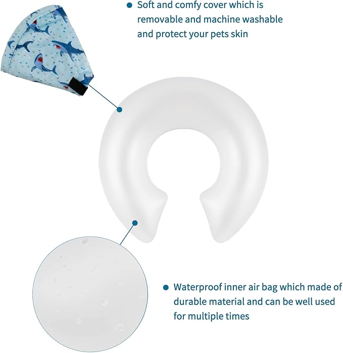 CuteBone Inflatable Dog Cone with Removable Soft Fleece Covers for Small/Medium/Large Dogs and Cats Neck Donut Collar After Surgery GWB05L-PawvioPets