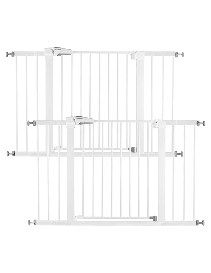 Babelio Baby Gate, 29-48 Inch Auto Close Pet Gate, Easy Install Pressure-Mounted Safety Gate, Extra Wide Pet Gate for Stairs and Doorways, 2 Pack White-PawvioPets