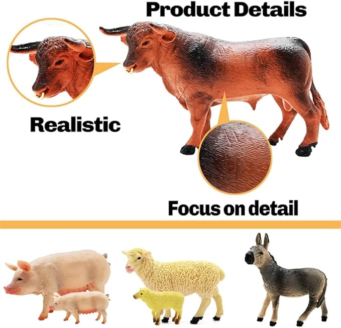 3 Pack Farm Toy Tractor with 40pcs Plastic Animals Figurines and Fence Playset, Farm Figures Farmer Vehicle Toy Truck with Trailer for 3-12 Years Old Kids Boys Girls Toddlers-PawvioPets