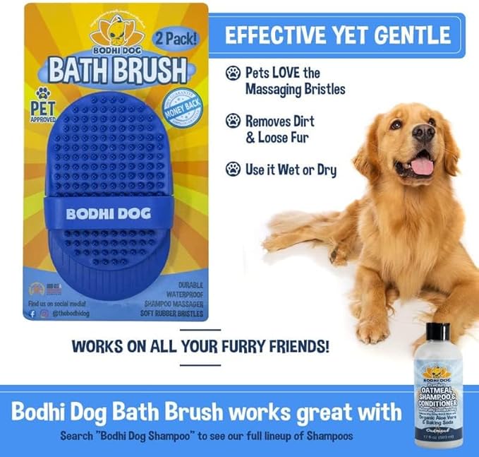 Bodhi Dog Shampoo Brush - Pet Grooming & Bath Supplies for Dogs and Cats - Bath Brush for Long & Short Hair - Premium Scrubber for Shower, Bathing & Massage (Two Pack, Blue)-PawvioPets