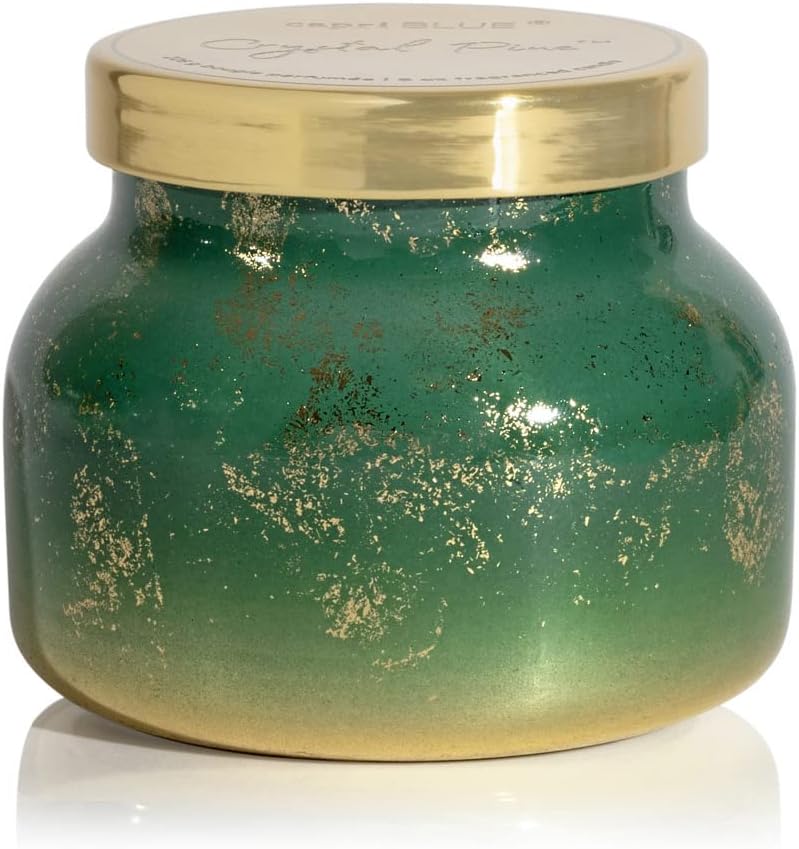 Capri Blue Glimmer Jar Candles - Luxury Holiday Scented Candles for Home - Long Lasting Soy Wax Blend - Scented Holiday & Home Decor - Crystal Pine Signature Petite Jar (8 oz)