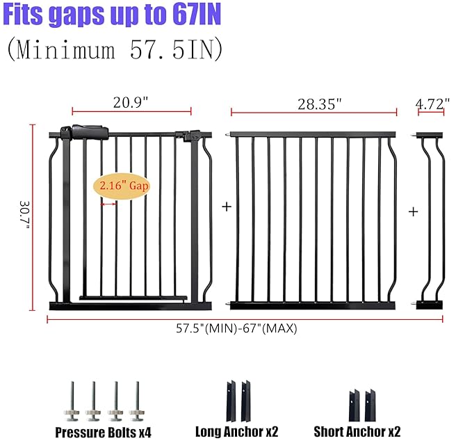 Extra Wide 62-67 Inch Baby Gates for Stairs, Doorways - No Drilling, Pressure Mounted Pet Gates for Kids & Dogs-PawvioPets