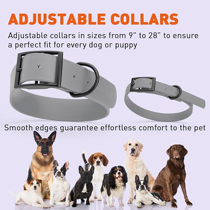 Dogline Biothane Waterproof Dog Collar Strong Coated Nylon Webbing with Black Hardware Odor- Proof for Easy Care Easy to Clean High Performance Fits Small Medium or Large Dogs, Battleship Gray-PawvioPets