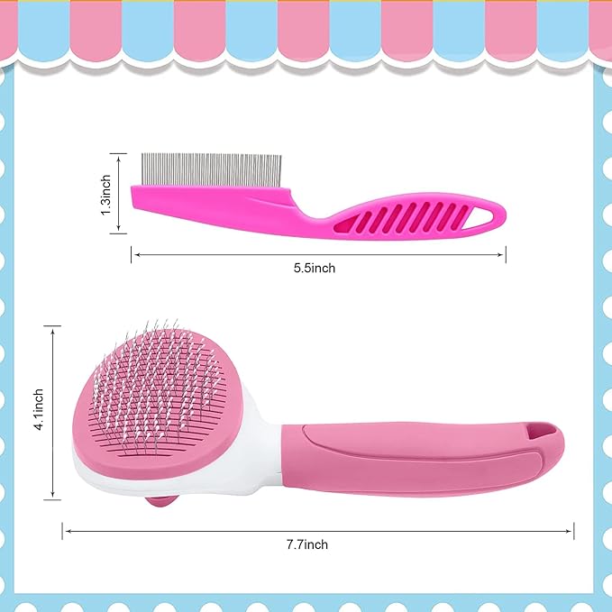 Cat Brushes for Indoor Cats, Dog Brush for Shedding with Metal Cat Comb, Self Cleaning Pet Hair Brush with Release Button for Grooming Kitten(Pink)-PawvioPets