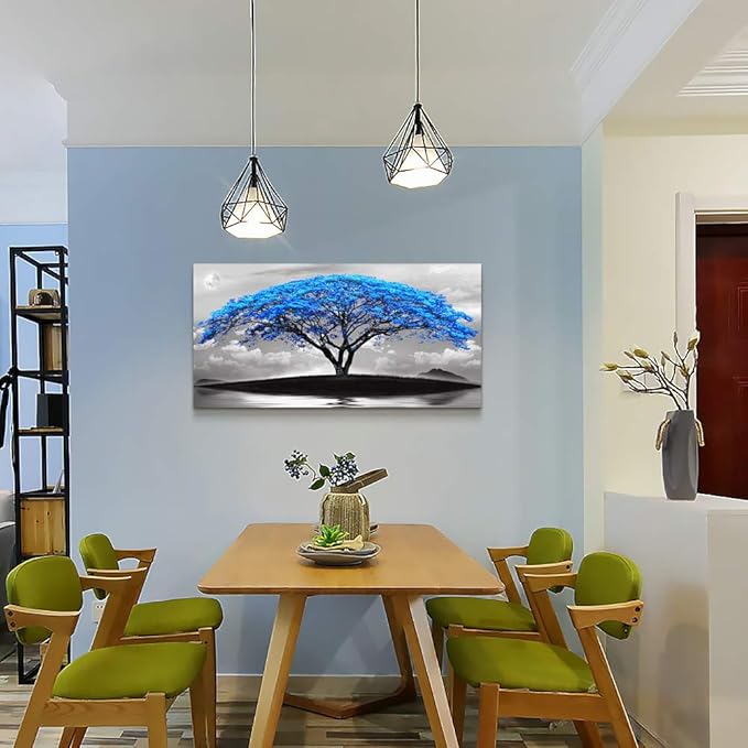 canvas wall art for living room bathroom Wall Decor Black and white landscape Blue tree moon painting to Hang Home Decorations for office bedroom kitchen Works canvas Prints pictures 20" x 40"inch-PawvioPets