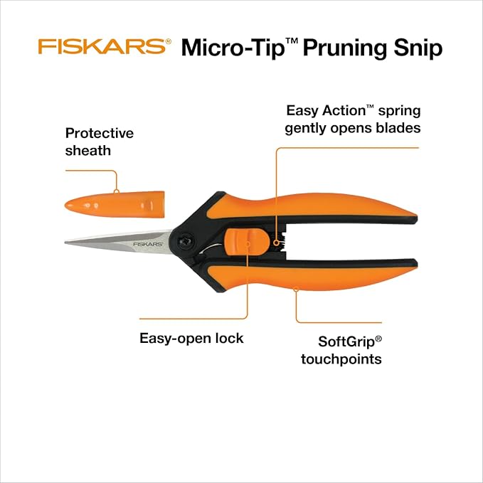 Fiskars Micro-Tip Pruning Snips - 6" Garden Shears with Sheath and Comfort Grip - Sharp Steel Blades - Quality Pruning Shears for Plants in Grow Tents and Hydroponics - Garden Tools-PawvioPets