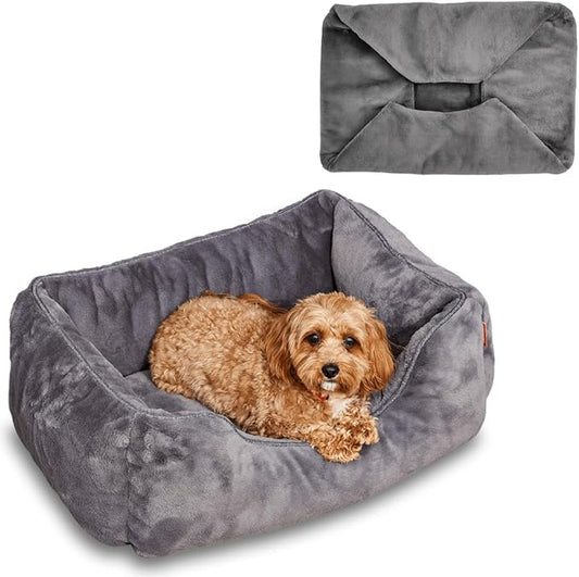 FUZI Luxury Aesthetic Dog Bed with Extra Cover for Small Dogs, Washable Pet Couch, Pet Bed with Sides, Non-Slip Bottom, Soft & Durable Calming Dog Bed, Faux Rabbit Fur, Small 25.1x16.75x9.5 Dark Grey-PawvioPets